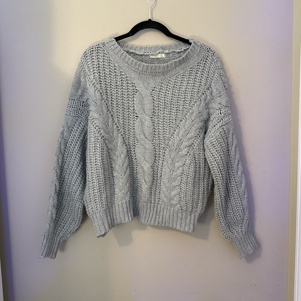Cozy Gray Cable Knit Sweater